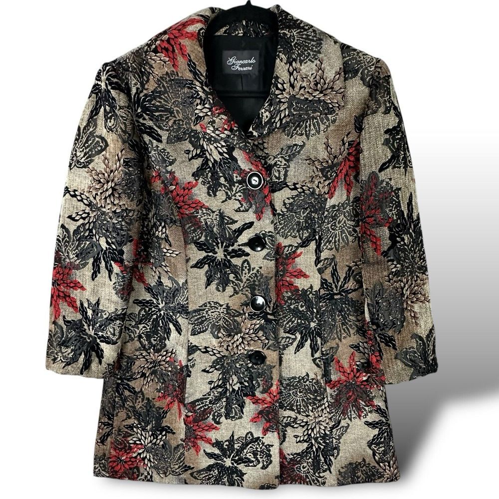 Giancarlo Ferrari VTG Tapestry Winter Florals Statement Jacket 3/4 Sleeve WMNS 8